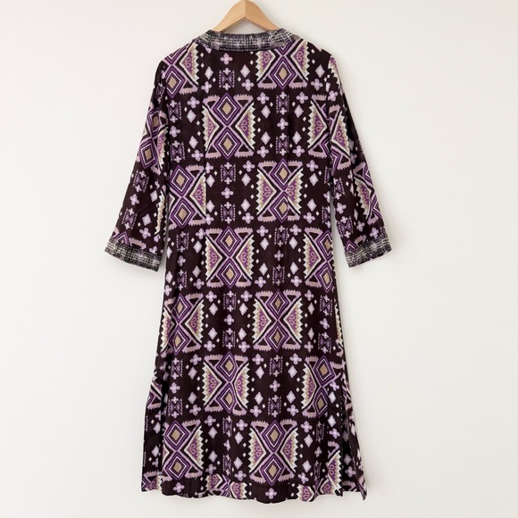 Tory Burch Purple & Brown Beaded Abstract Ikat Midi Kaftan Tunic, Size 6, EUC - Picture 8 of 12